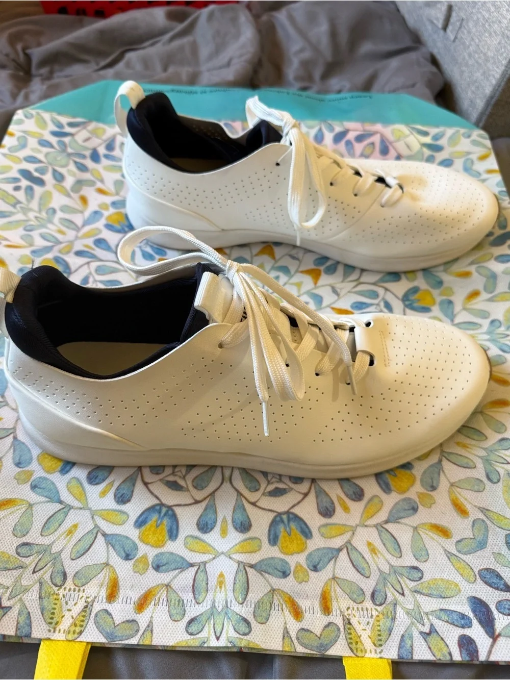Steve Madden White Perforated Lace-Up Sneakers with Navy Lining